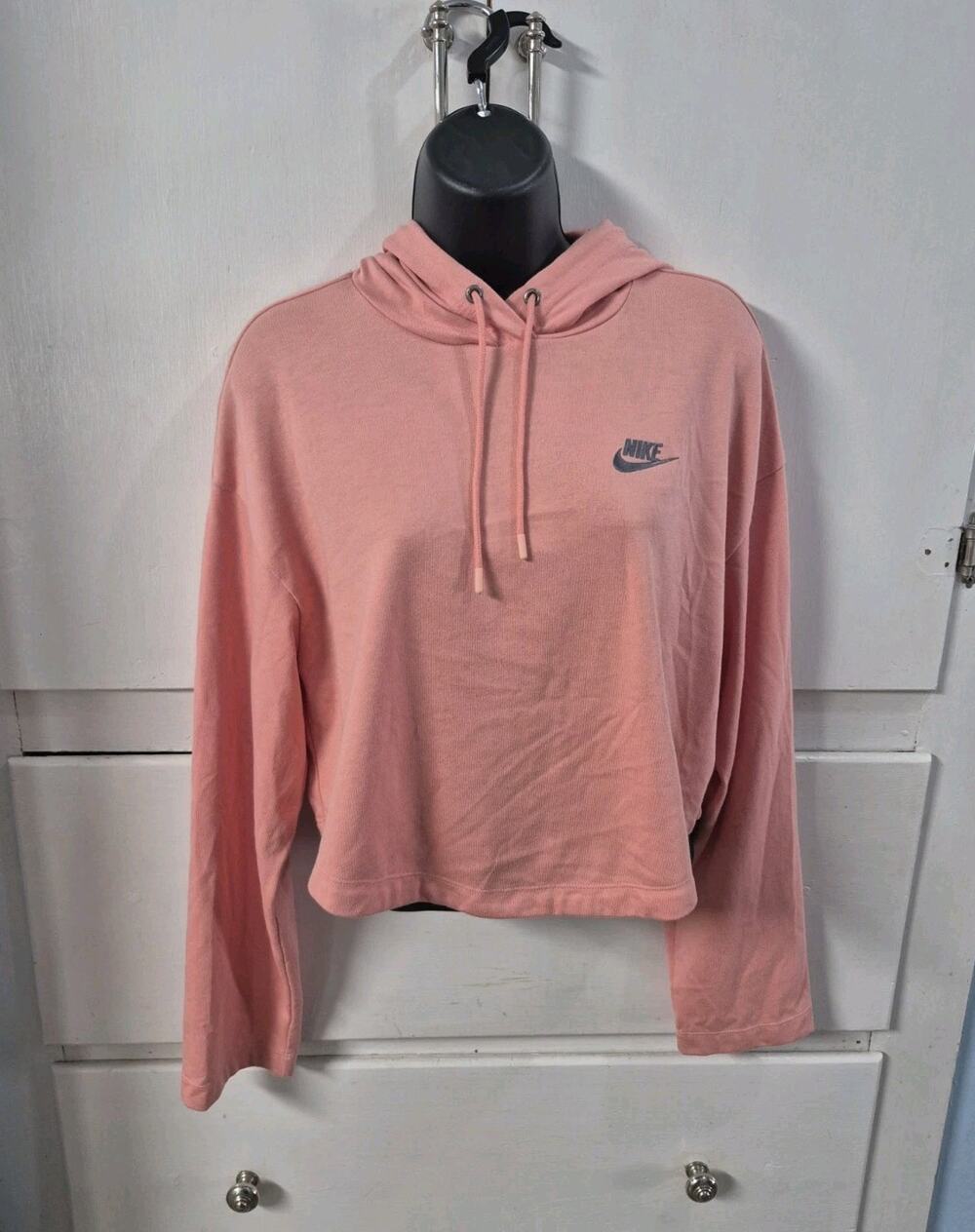 Nike Womens Cropped Hoodie Medium Pink Salmon Tri Blend Pullover Sweatshirt